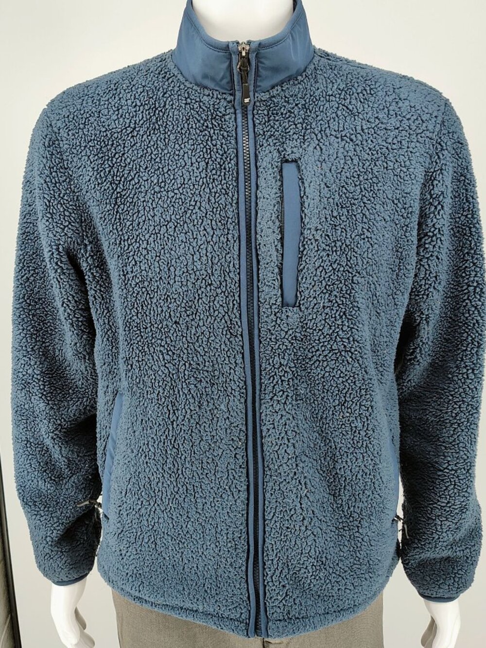 Mens 32 Degrees Heat Full-Zip Blue Polyester Sherpa Fleece Jacket (Small)